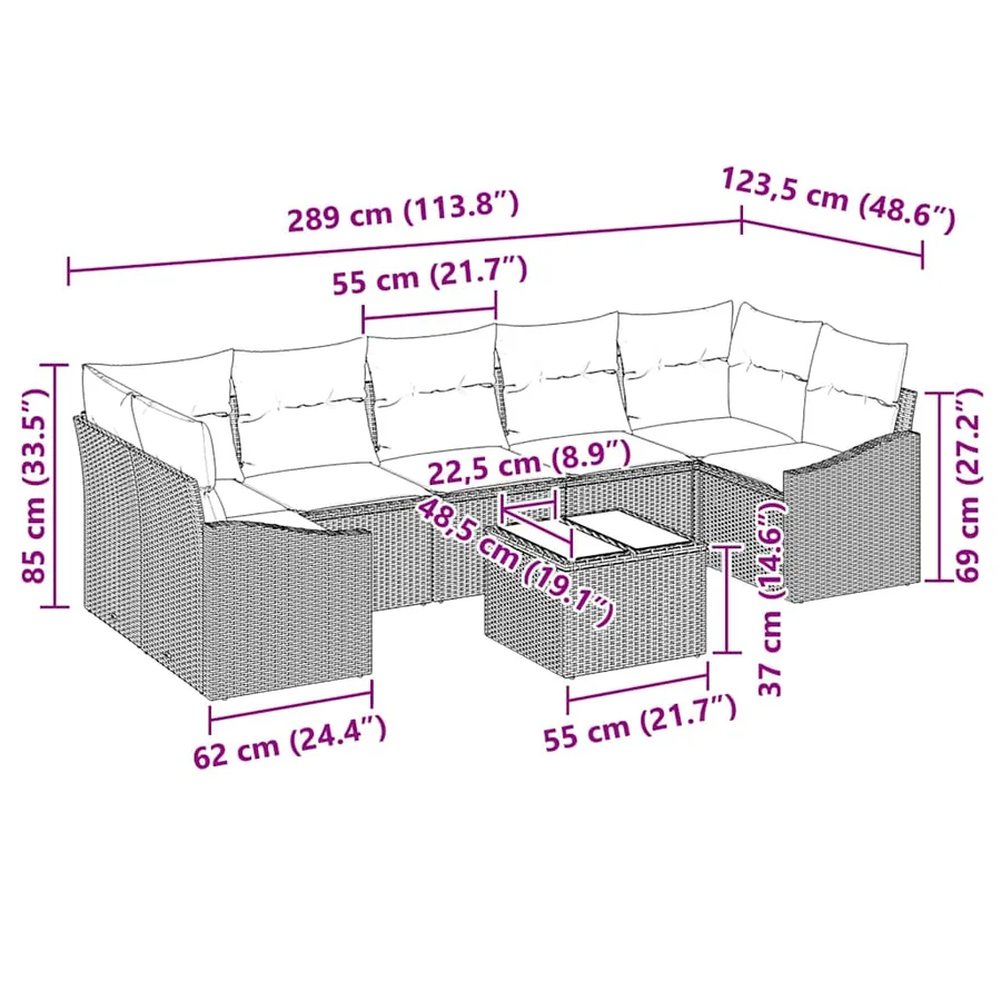 Ensemble de Canapés 8 pcs Gris clair et gris foncé polyrotin - 13