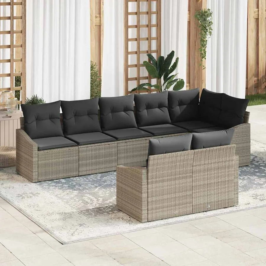Ensemble de canapé de jardin 8 pcs Gris clair polyrotin