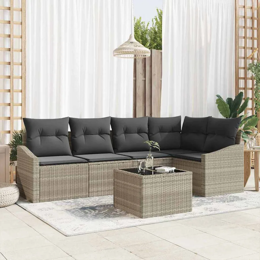 Ensemble de canapé de jardin 6 pcs Gris clair polyrotin