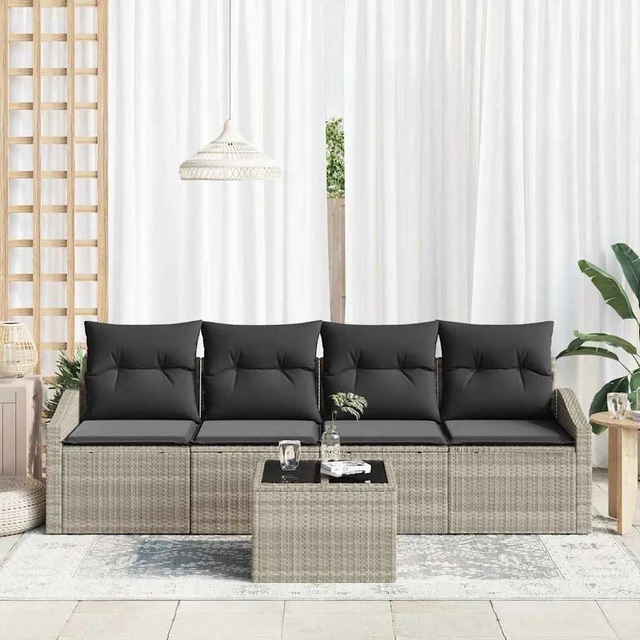 Ensemble de Canapés 5 pcs Gris clair et gris foncé polyrotin - 3