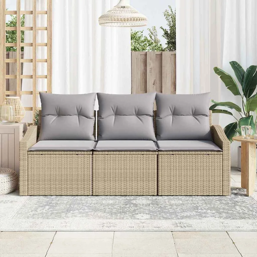 Ensemble de canapé de jardin 3 pcs Beige et Gris clair - 3