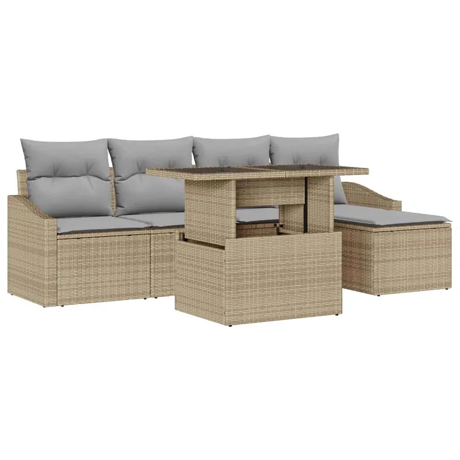 Ensemble de canapé de jardin 6 pcs Beige et Gris clair - 2