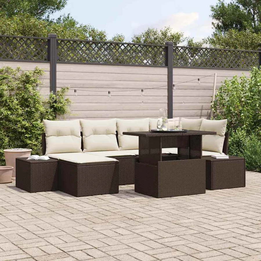 Ensemble de canapé de jardin avec coussin 7 pcs Marron et crème