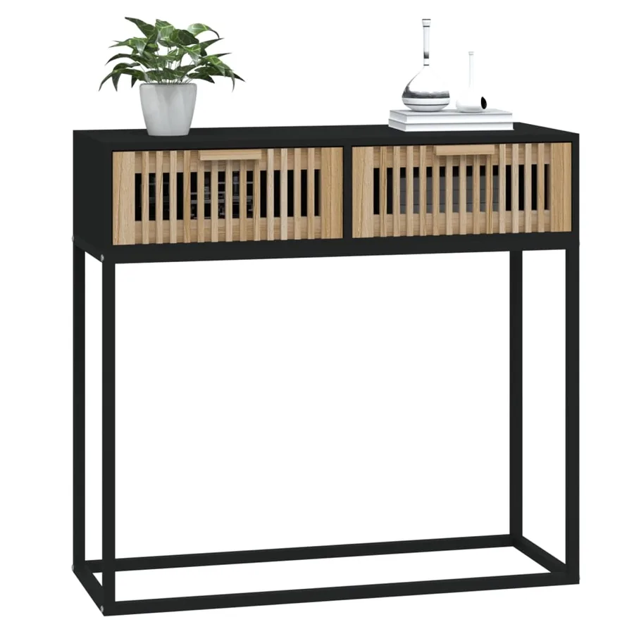 Table console noir 80x30x75 cm bois d'ingénierie et fer - 3
