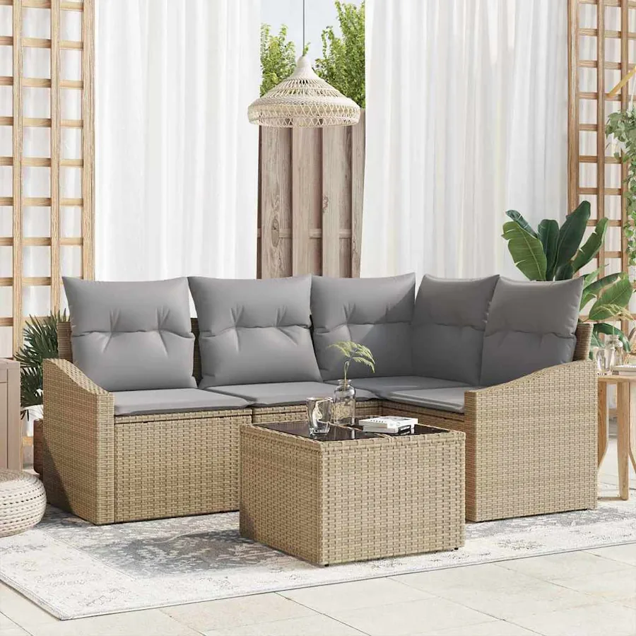 Ensemble de canapé de jardin 5 pcs Beige et Gris clair