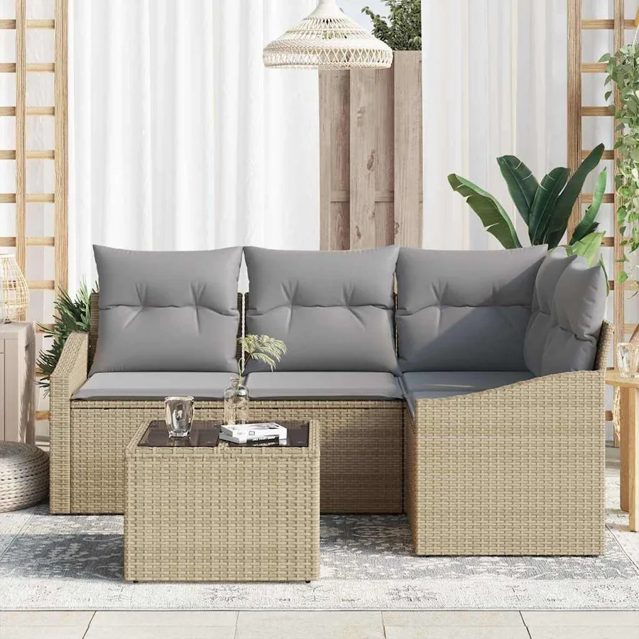 Ensemble de canapé de jardin 5 pcs Beige et Gris clair - 3