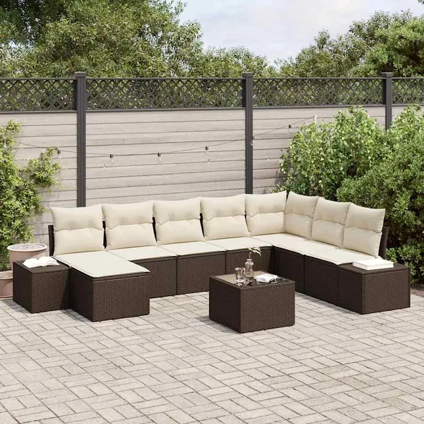 Ensemble de canapé de jardin 9 pcs Marron polyrotin