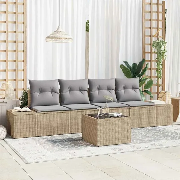 Ensemble de Canapés 5 pcs Beige et Gris clair polyrotin