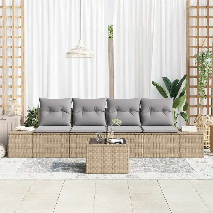 Ensemble de Canapés 5 pcs Beige et Gris clair polyrotin - 3