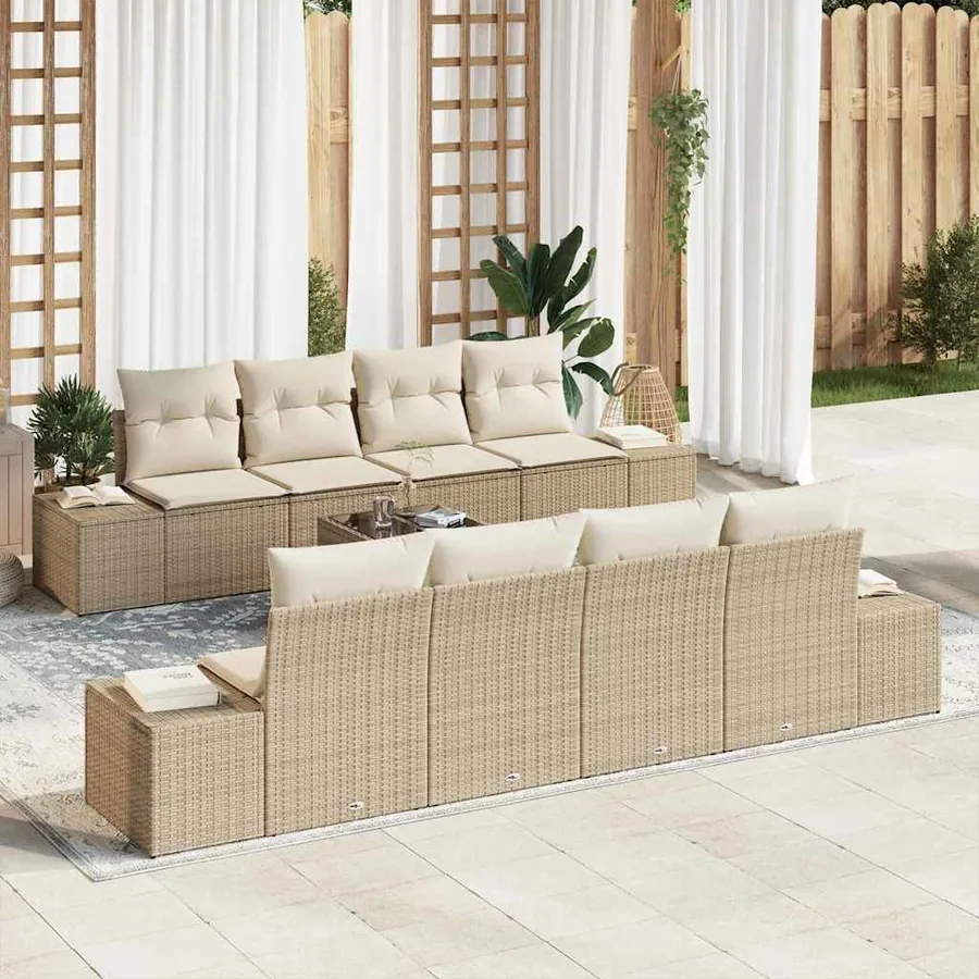 Ensemble de canapé de jardin 7 pcs Beige et crème polyrotin