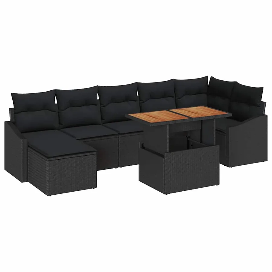 Ensemble de canapé de jardin 8 pcs Noir et Marron - 2