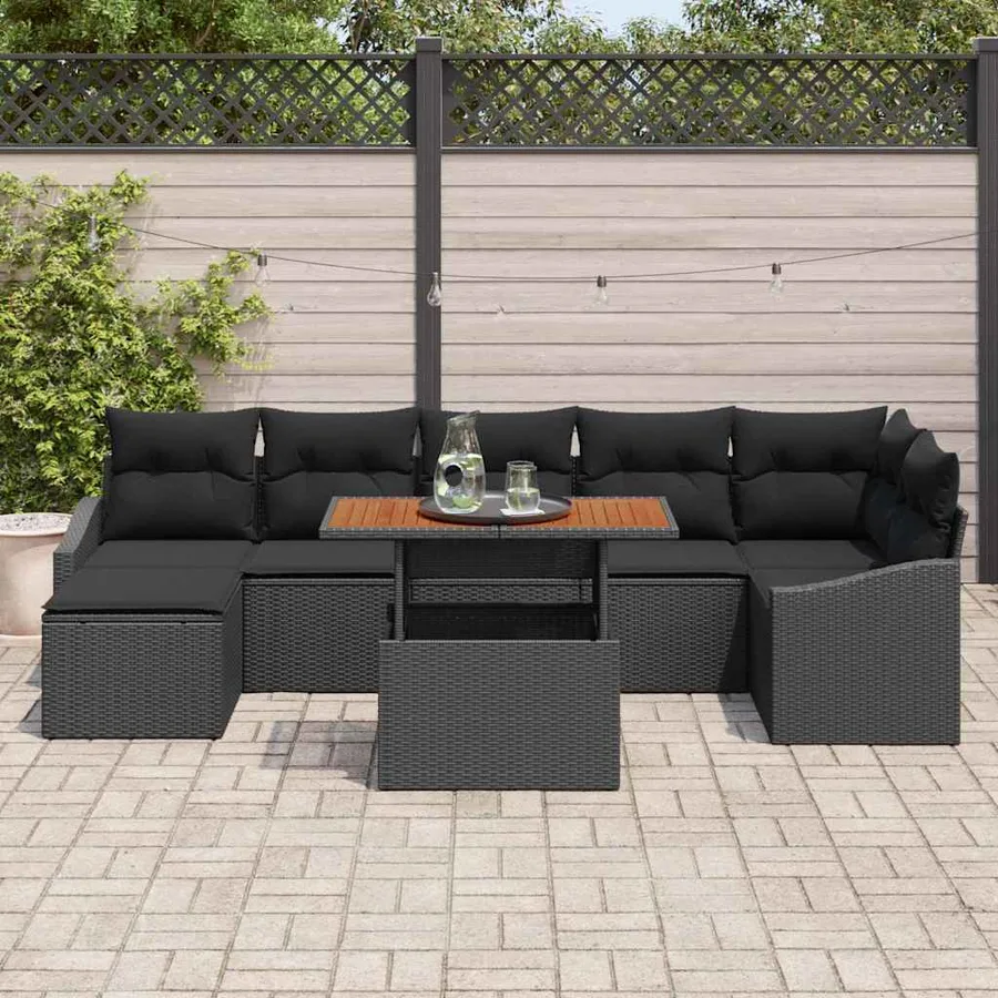 Ensemble de canapé de jardin 8 pcs Noir et Marron - 3