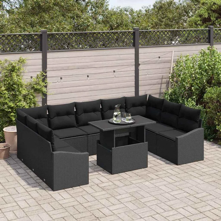 Ensemble de Canapés avec coussin 10 pcs Noir polyrotin - 3