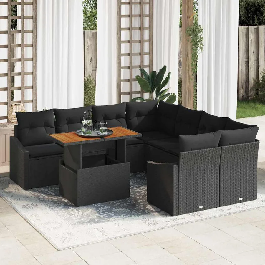 Ensemble de canapé de jardin 9 pc Noir et Marron