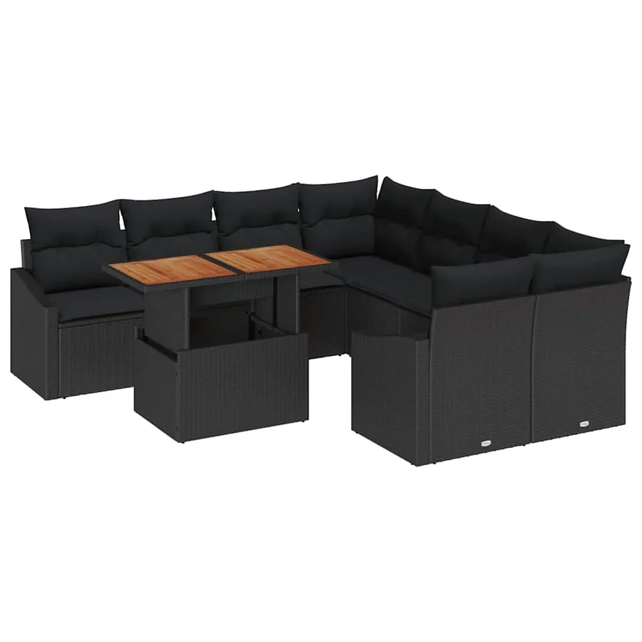 Ensemble de canapé de jardin 9 pc Noir et Marron - 2