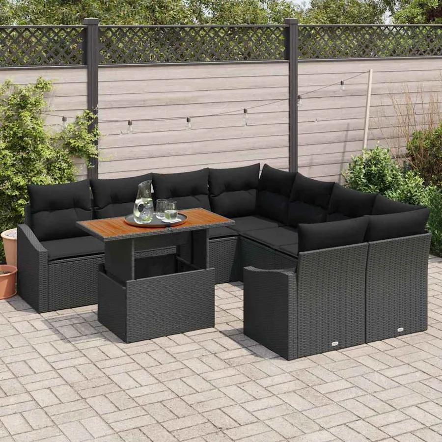 Ensemble de canapé de jardin 9 pc Noir et Marron - 3