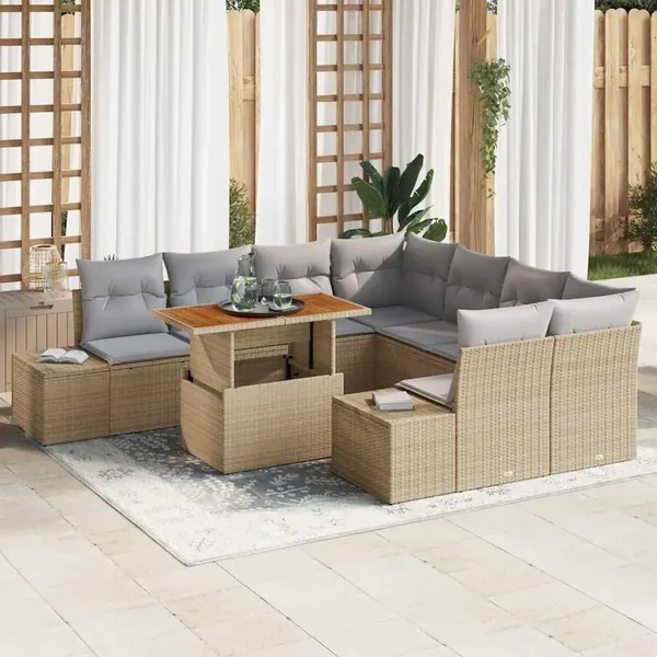 Ensemble de canapé de jardin 9 pc Beige et gris