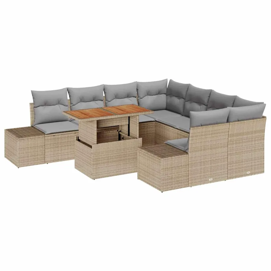 Ensemble de canapé de jardin 9 pc Beige et gris - 2