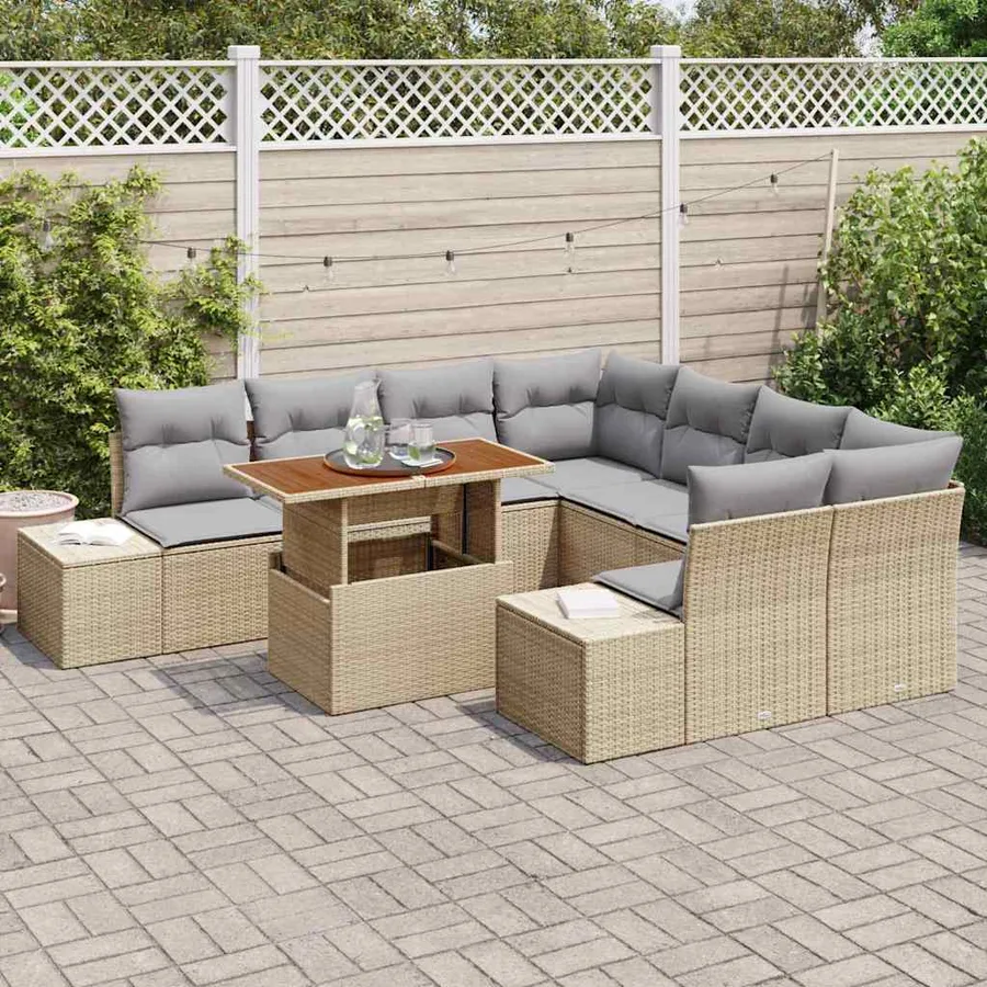 Ensemble de canapé de jardin 9 pc Beige et gris - 3