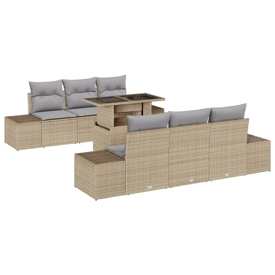 Ensemble de Canapés 7 pcs Beige et Gris clair polyrotin - 2
