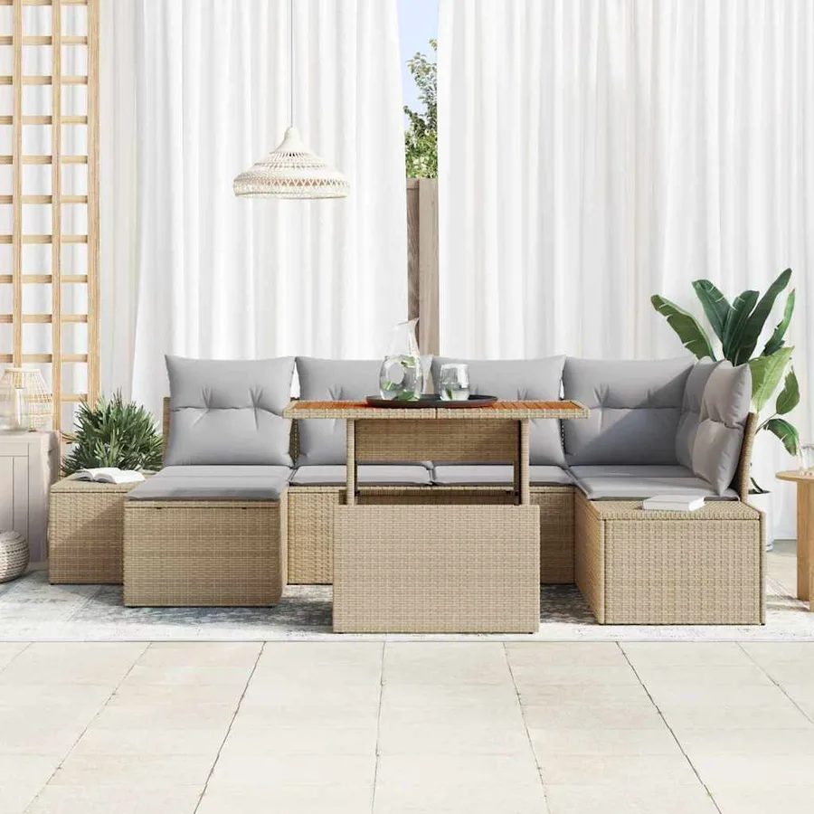 Ensemble de canapé de jardin 7 pcs Beige et gris - 3