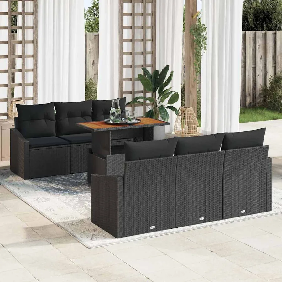 Ensemble de canapé de jardin 7 pc Noir et Marron
