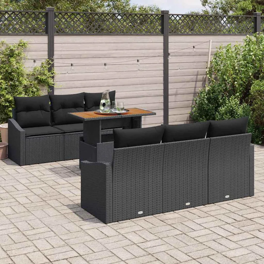 Ensemble de canapé de jardin 7 pc Noir et Marron - 3