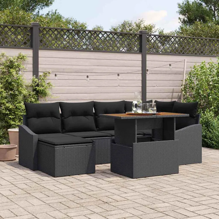 Ensemble de canapé de jardin 7 pcs Noir et Marron