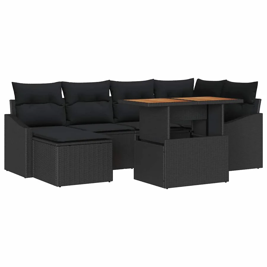 Ensemble de canapé de jardin 7 pcs Noir et Marron - 2