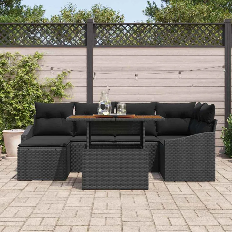 Ensemble de canapé de jardin 7 pcs Noir et Marron - 3
