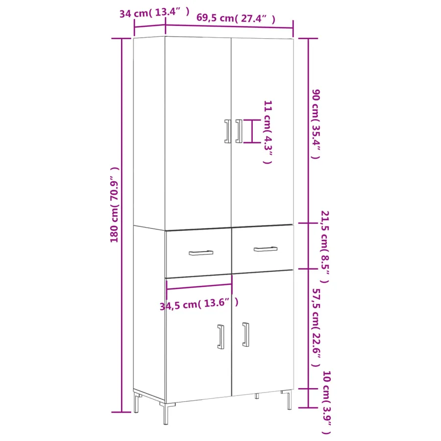 Buffet haut Chêne fumé 69,5x34x180 cm Bois d'ingénierie - 14