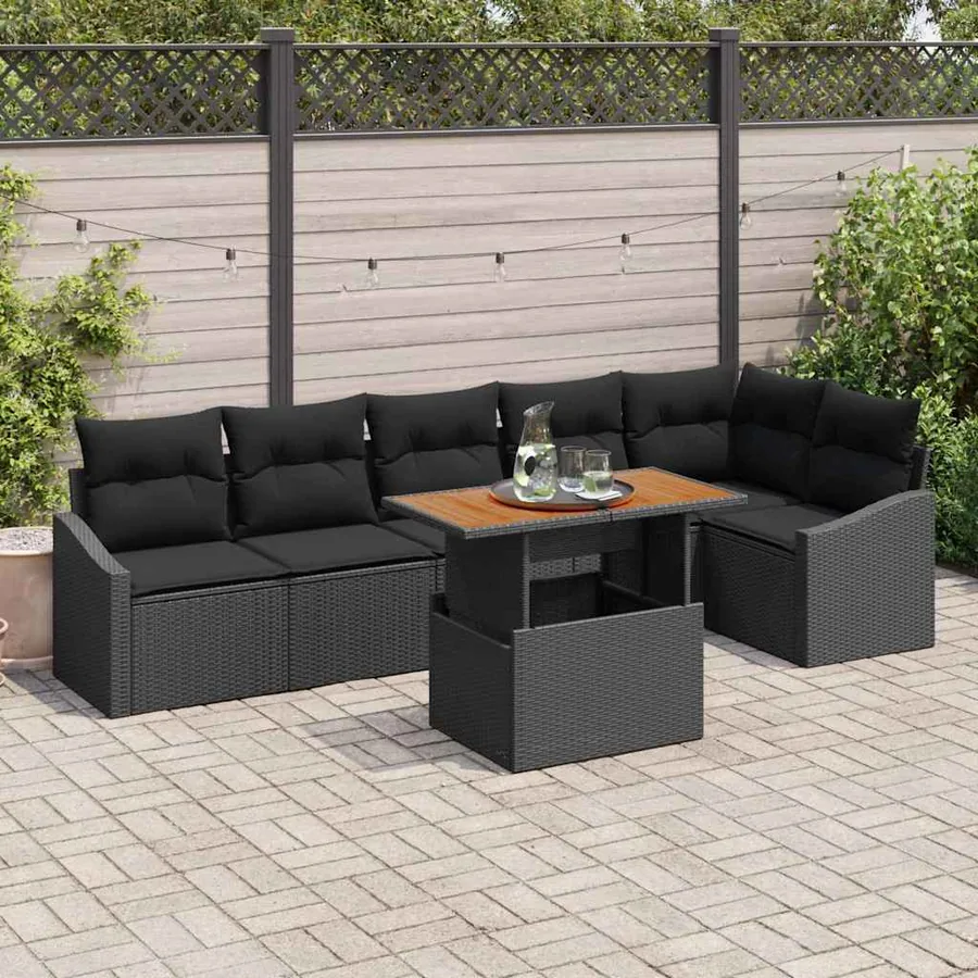 Ensemble de canapé de jardin 7 pc Noir et Marron