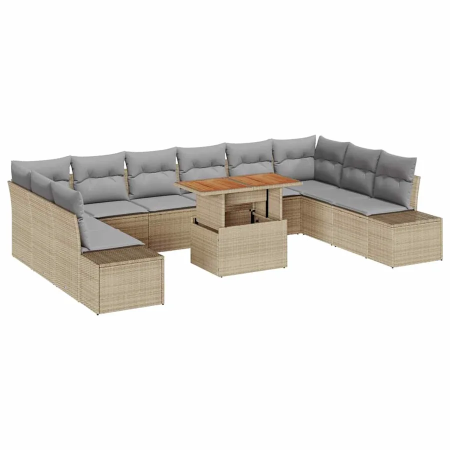 Ensemble de canapé de jardin avec coussin 11 pcs Beige et gris - 2