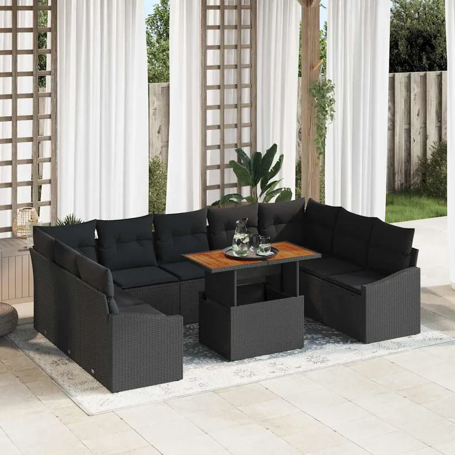 Ensemble de canapé de jardin 10 pc Noir et Marron