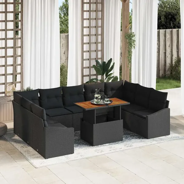 Ensemble de canapé de jardin 10 pc Noir et Marron
