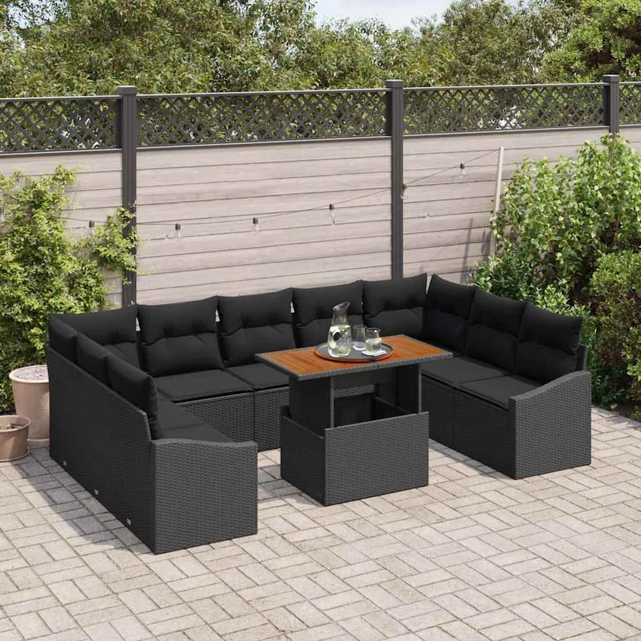 Ensemble de canapé de jardin 10 pc Noir et Marron - 3