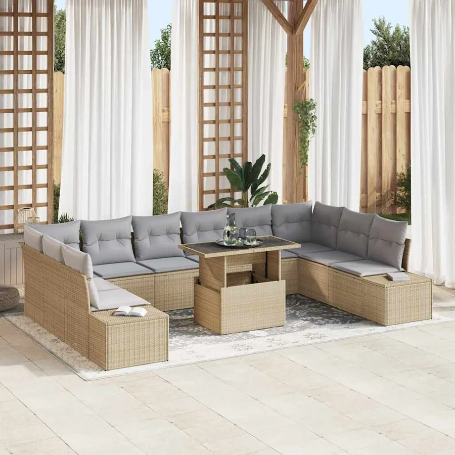 Ensemble de canapé de jardin 11 pcs beige et gris clair