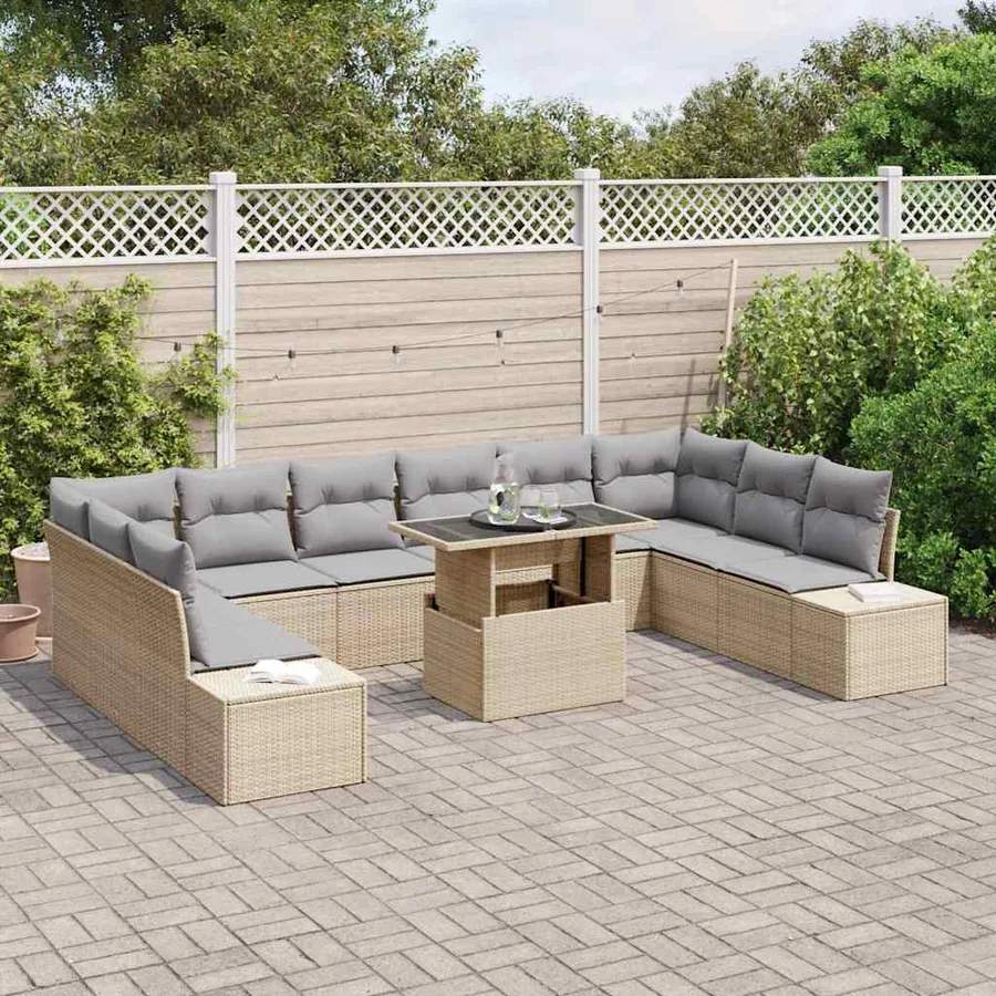 Ensemble de canapé de jardin 11 pcs beige et gris clair - 3