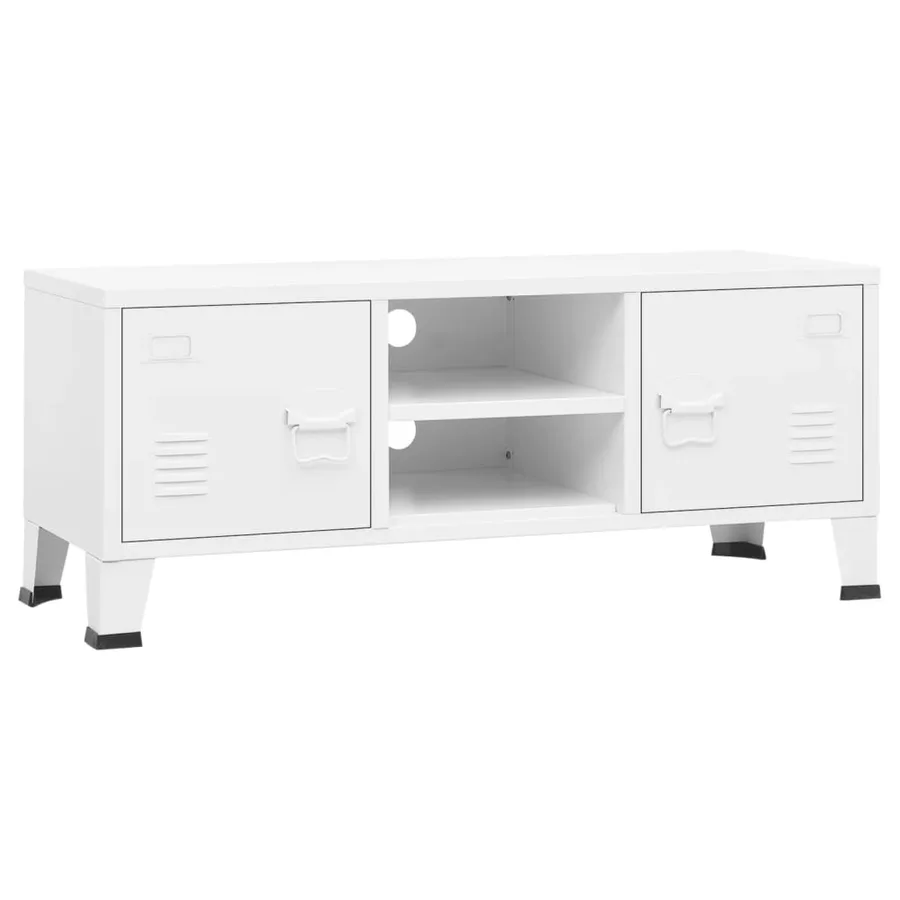 Meuble TV industriel Blanc 105x35x42 cm Métal - 2