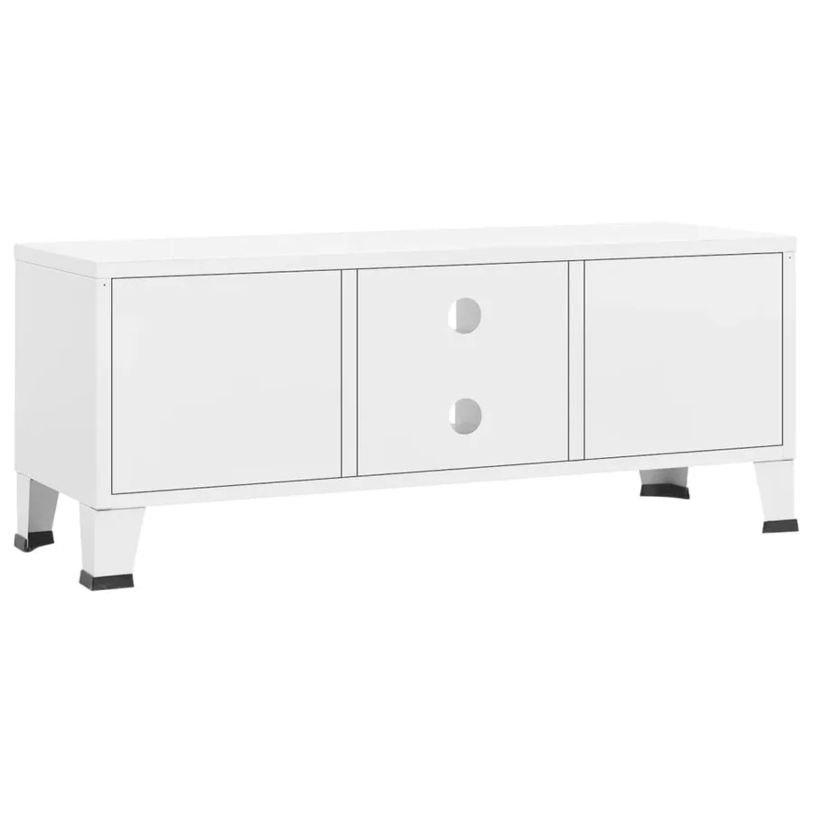 Meuble TV industriel Blanc 105x35x42 cm Métal - 5