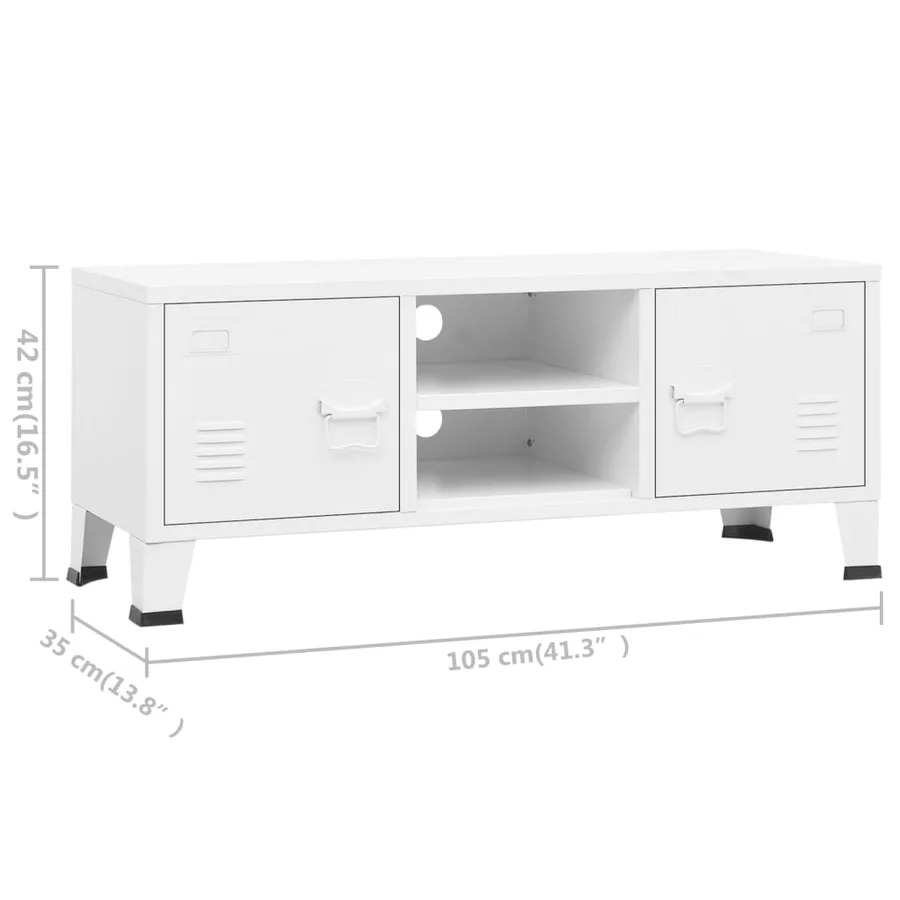 Meuble TV industriel Blanc 105x35x42 cm Métal - 9