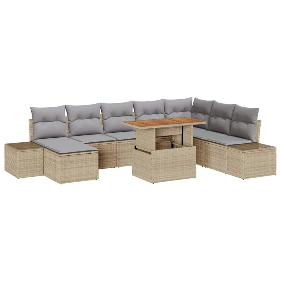 Ensemble de canapé de jardin 9 pcs Beige et gris - 2