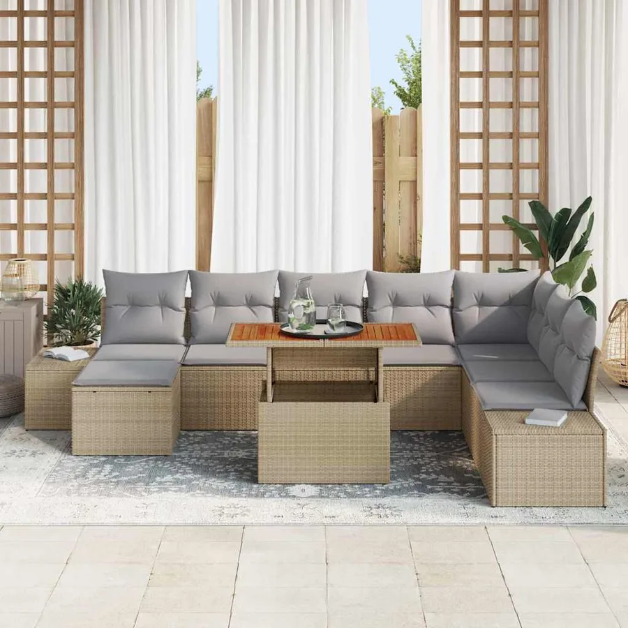 Ensemble de canapé de jardin 9 pcs Beige et gris - 3