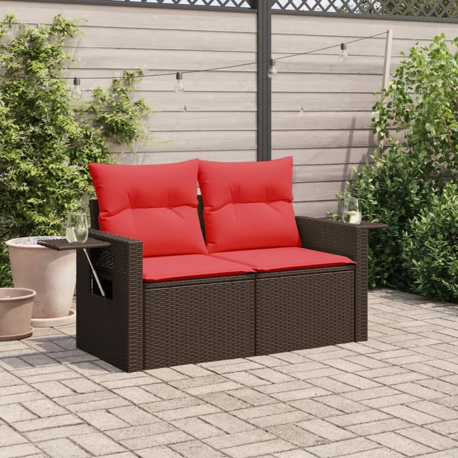 Canapé de jardin avec coussins 2 places en résine tressée marron - 3