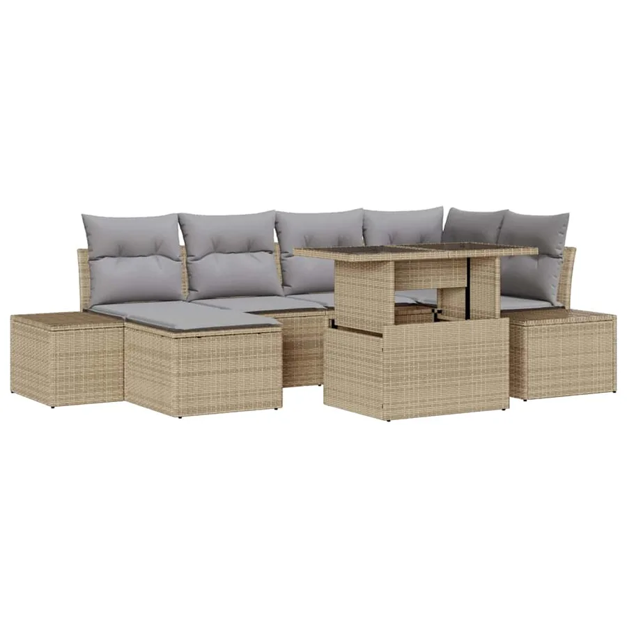 Ensemble de canapé de jardin 7 pcs beige et gris clair - 2