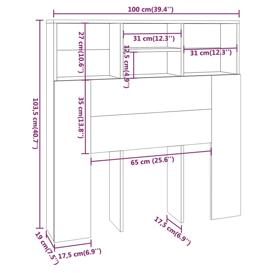 Armoire de tête de lit chêne sonoma 100x19x103,5 cm - 6