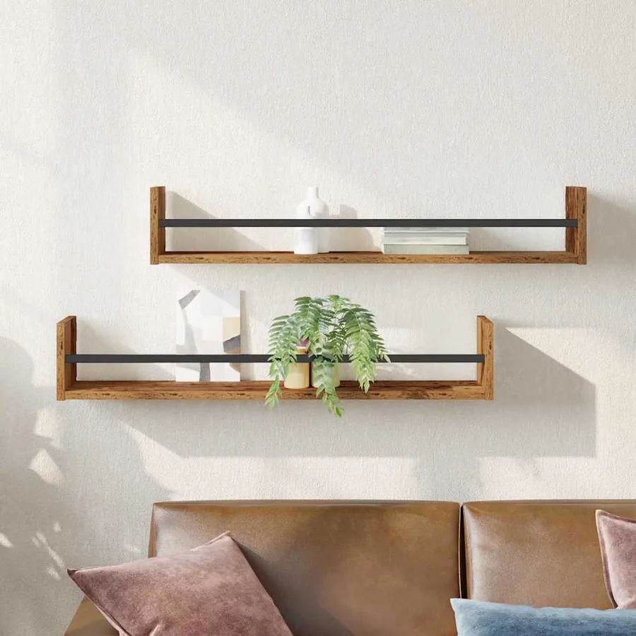 Étagère Murale Montage mural 2 pcs Bois ancien 80 x 16 x 14 cm