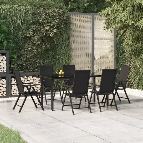 Ensemble à manger de jardin 7 pcs Noir Résine tressée
