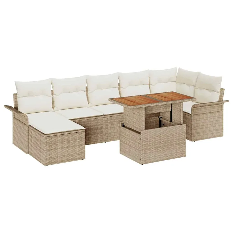 Ensemble de canapé de jardin 8 pcs Beige et crème polyrotin - 2