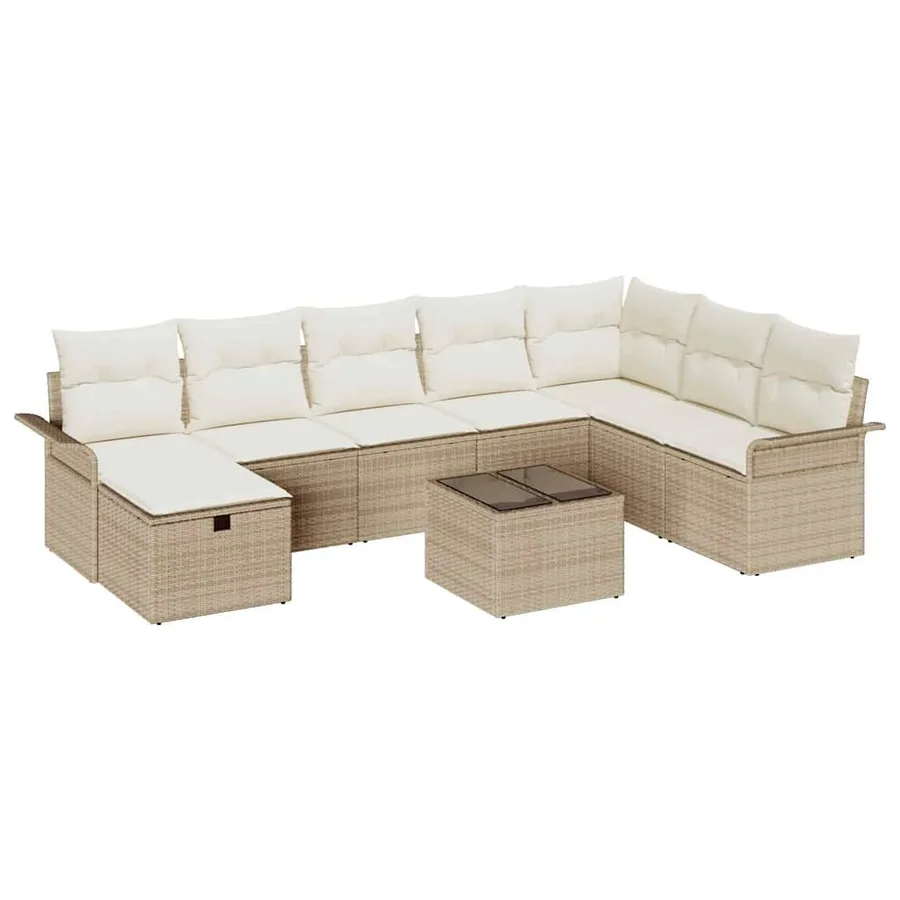 Ensemble de canapé de jardin 9 pcs Beige et crème polyrotin - 2